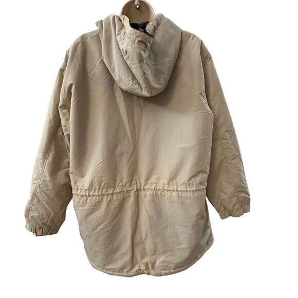 Eddie Bauer ~ Ivory Anorak Jacket ~ Plaid lining ~ interior drawstring ~ size M - Picture 2 of 9